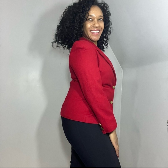 Vintage red wool preppy classic cinched waist blazer jacket single button sz 4 - Picture 4 of 16